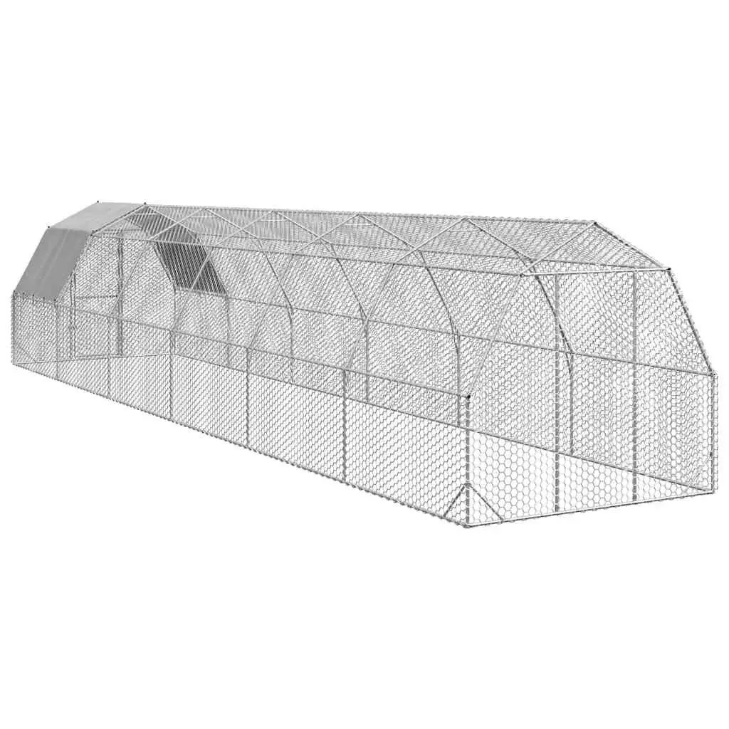 Chicken Run Galvanised Steel Frame Large Enclosure Water-Resistant Roof Silver