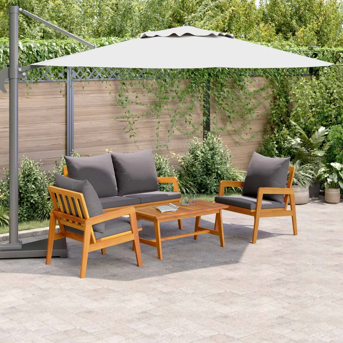 4-Piece Acacia Wood Bistro Set for Outdoors