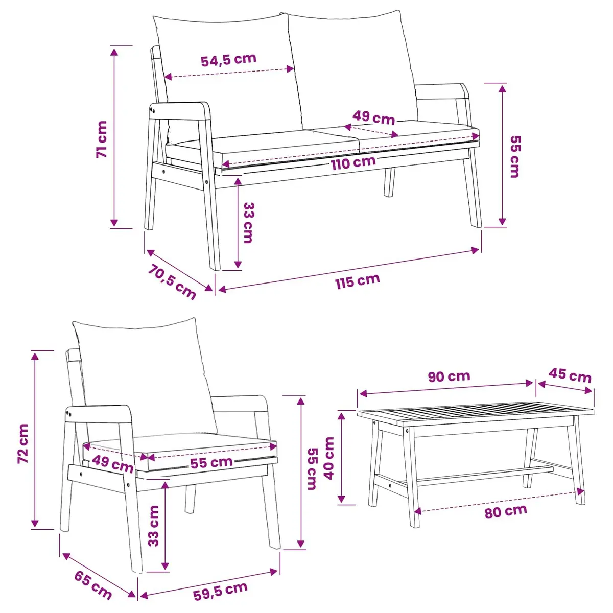 4-Piece Acacia Wood Bistro Set for Outdoors