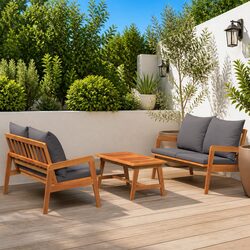 Durable 3-Piece Outdoor Bistro Set in Brown Acacia Wood