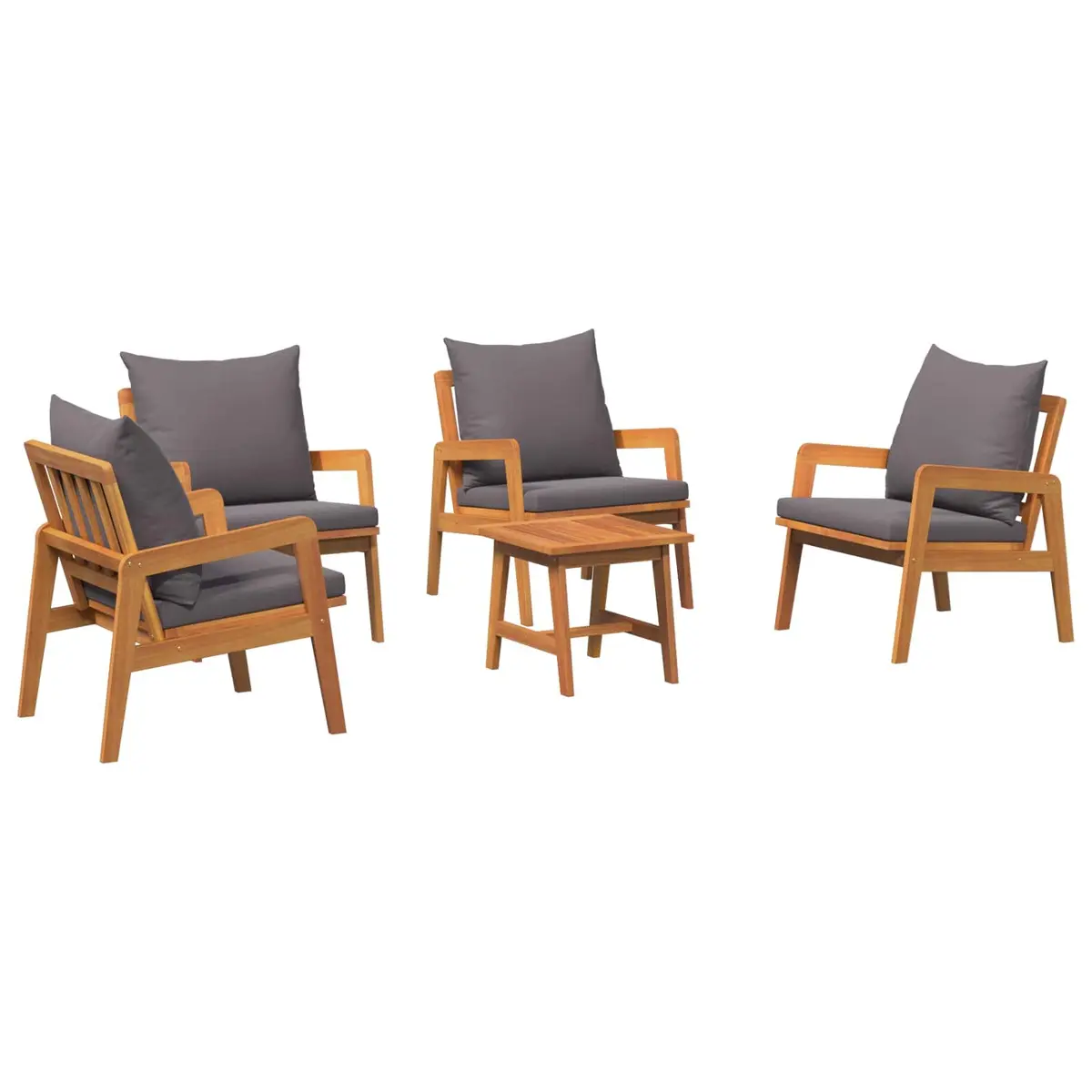 Outdoor Bistro Set Solid Acacia Wood 5 Piece Brown Garden Furniture with Cushion