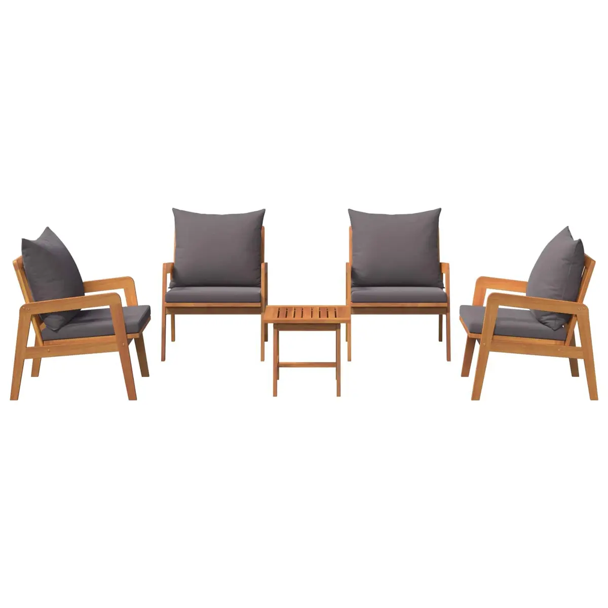 Outdoor Bistro Set Solid Acacia Wood 5 Piece Brown Garden Furniture with Cushion
