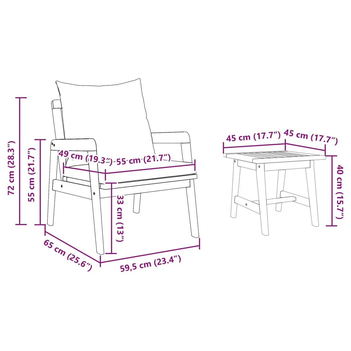 Outdoor Bistro Set Solid Acacia Wood 5 Piece Brown Garden Furniture with Cushion