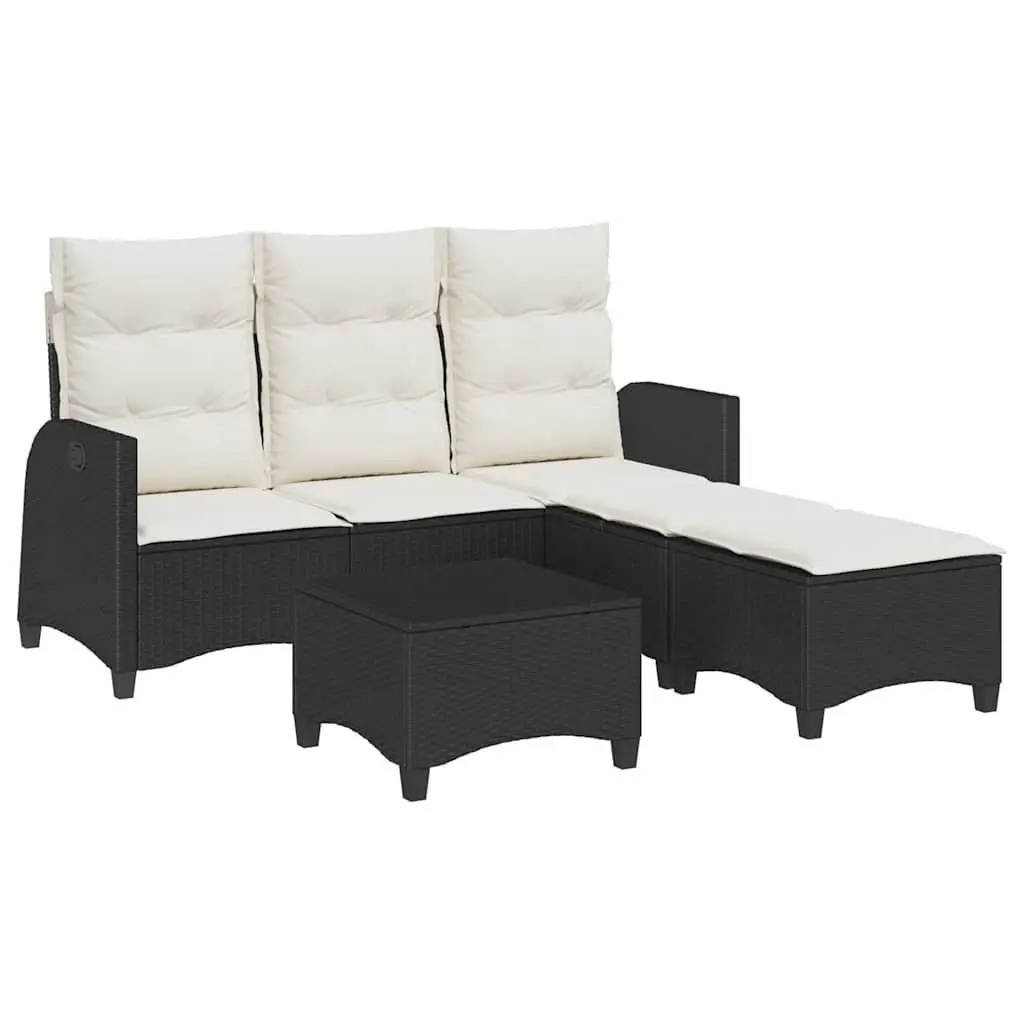 L-Shaped Garden Sofa Set PE Rattan 3 Piece Outdoor Furniture Black
