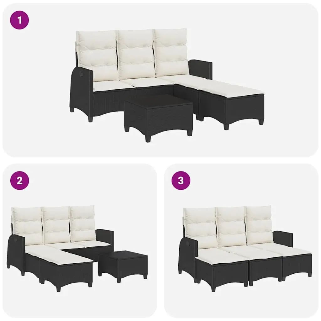 L-Shaped Garden Sofa Set PE Rattan 3 Piece Outdoor Furniture Black