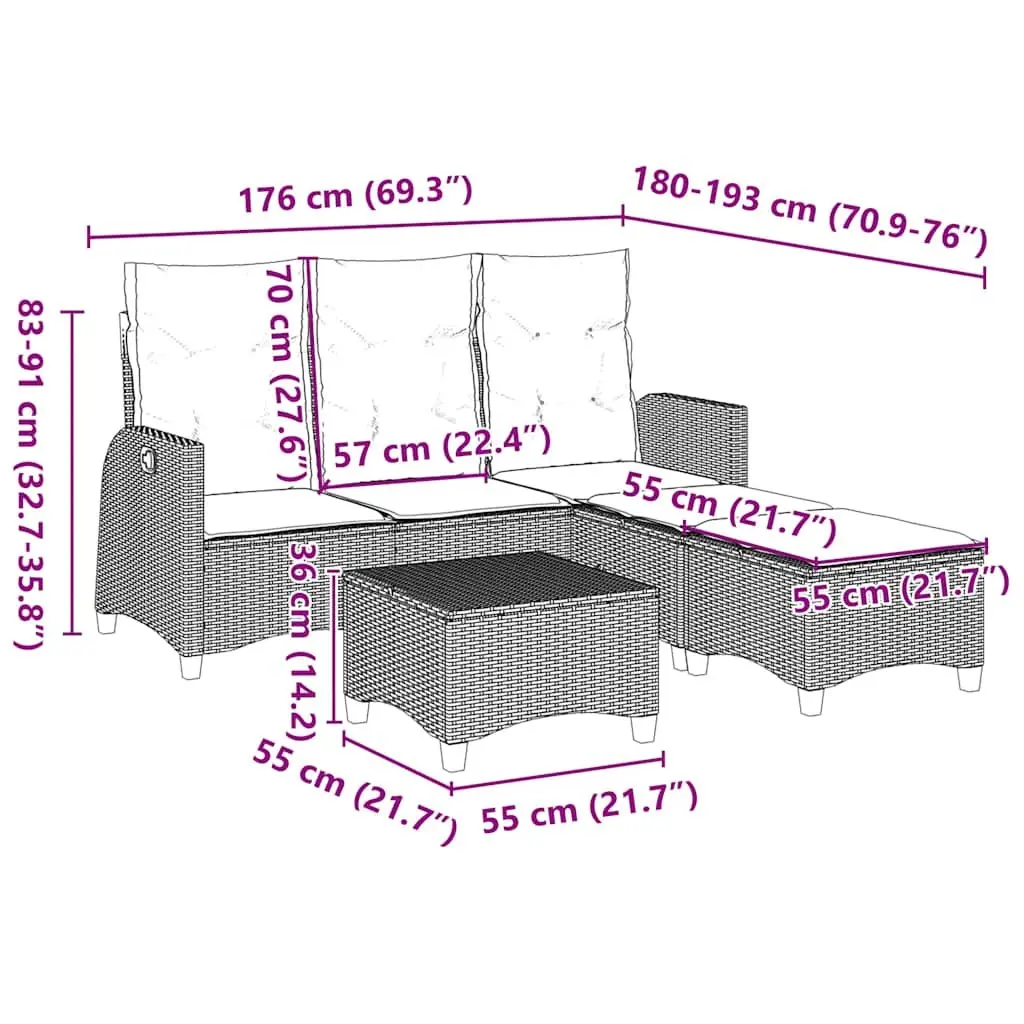 L-Shaped Garden Sofa Set PE Rattan 3 Piece Outdoor Furniture Black