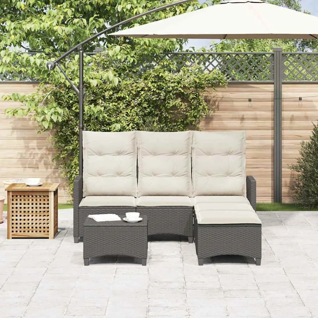 L-Shaped Garden Sofa Set PE Rattan 3 Piece Outdoor Furniture Black