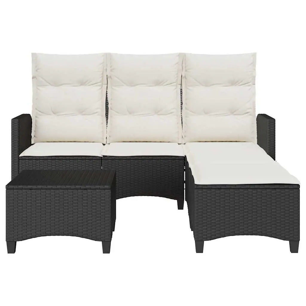 L-Shaped Garden Sofa Set PE Rattan 3 Piece Outdoor Furniture Black