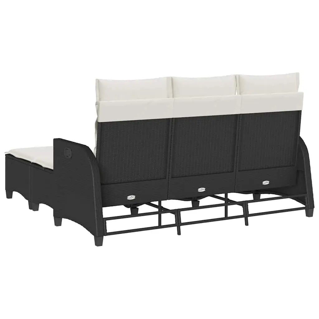 L-Shaped Garden Sofa Set PE Rattan 3 Piece Outdoor Furniture Black