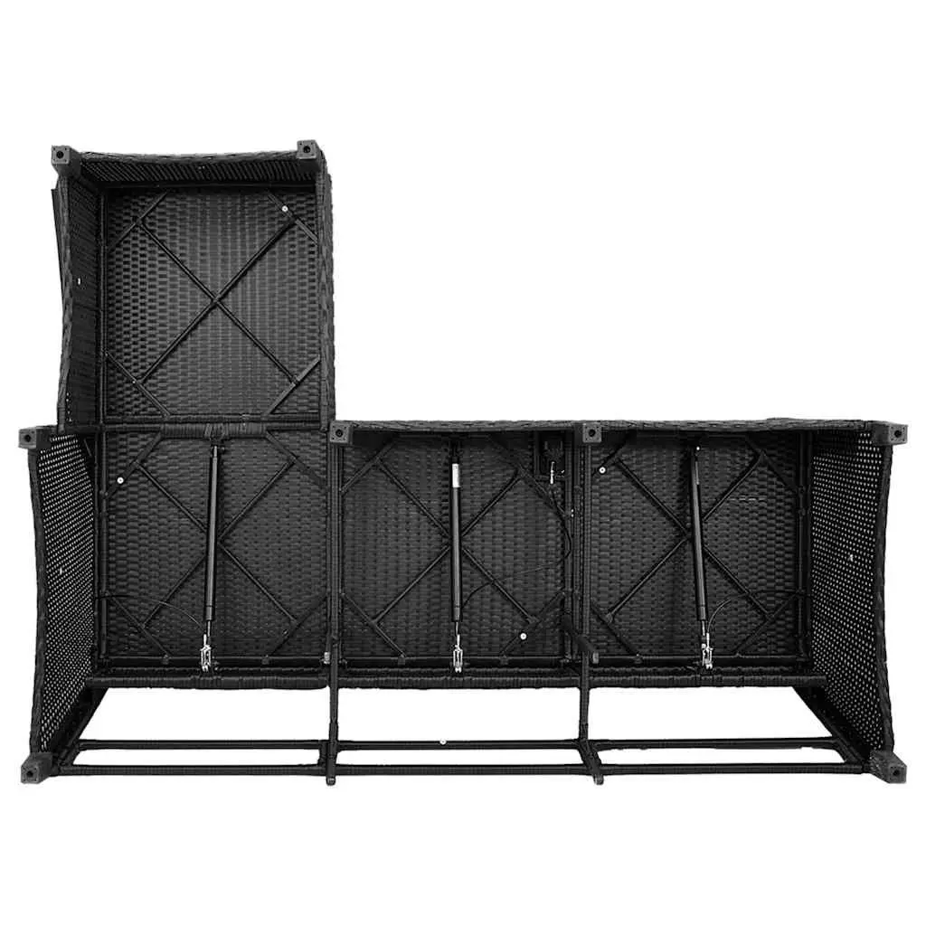 L-Shaped Garden Sofa Set PE Rattan 3 Piece Outdoor Furniture Black