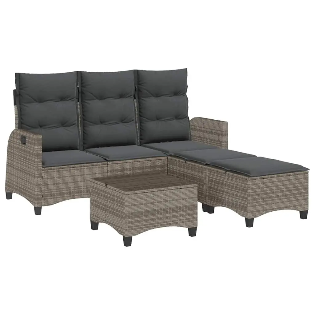 L-shaped Garden Sofa Set PE Rattan 3 Piece Outdoor Furniture Grey