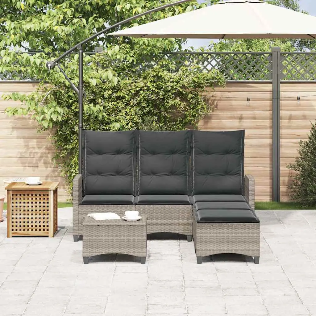 L-shaped Garden Sofa Set PE Rattan 3 Piece Outdoor Furniture Grey