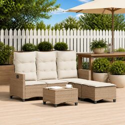 Durable L-Shaped Garden Sofa Set with Cushions - Beige