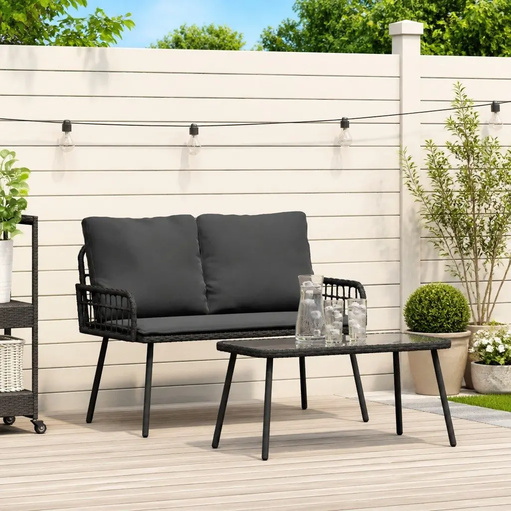 Garden Dining Set with Cushions in Black