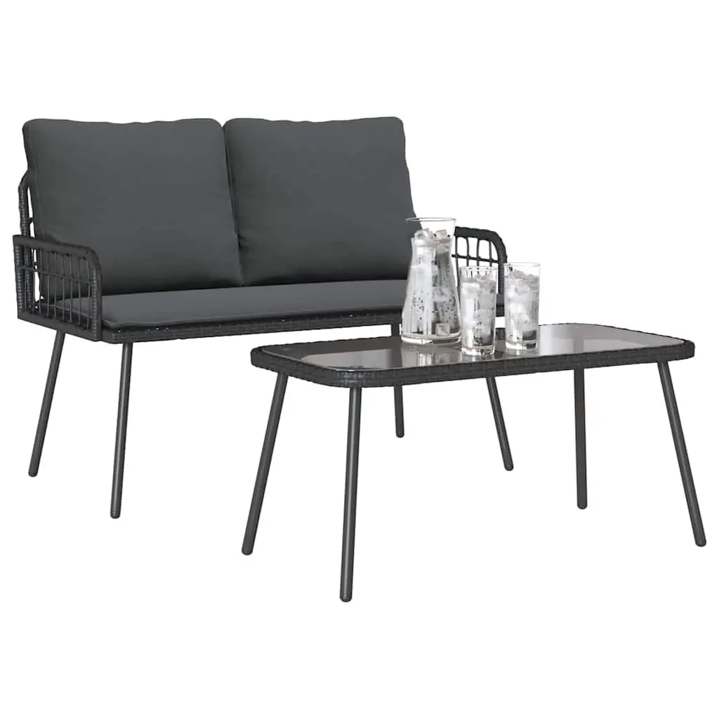 Garden Dining Set with Cushions in Black