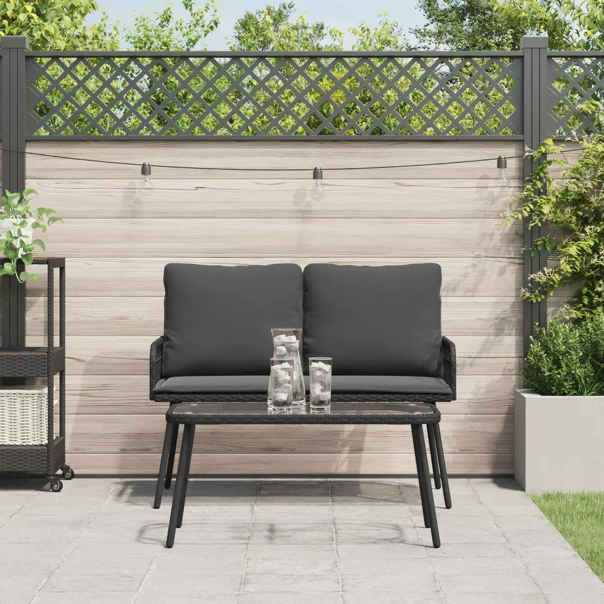 Garden Dining Set with Cushions in Black