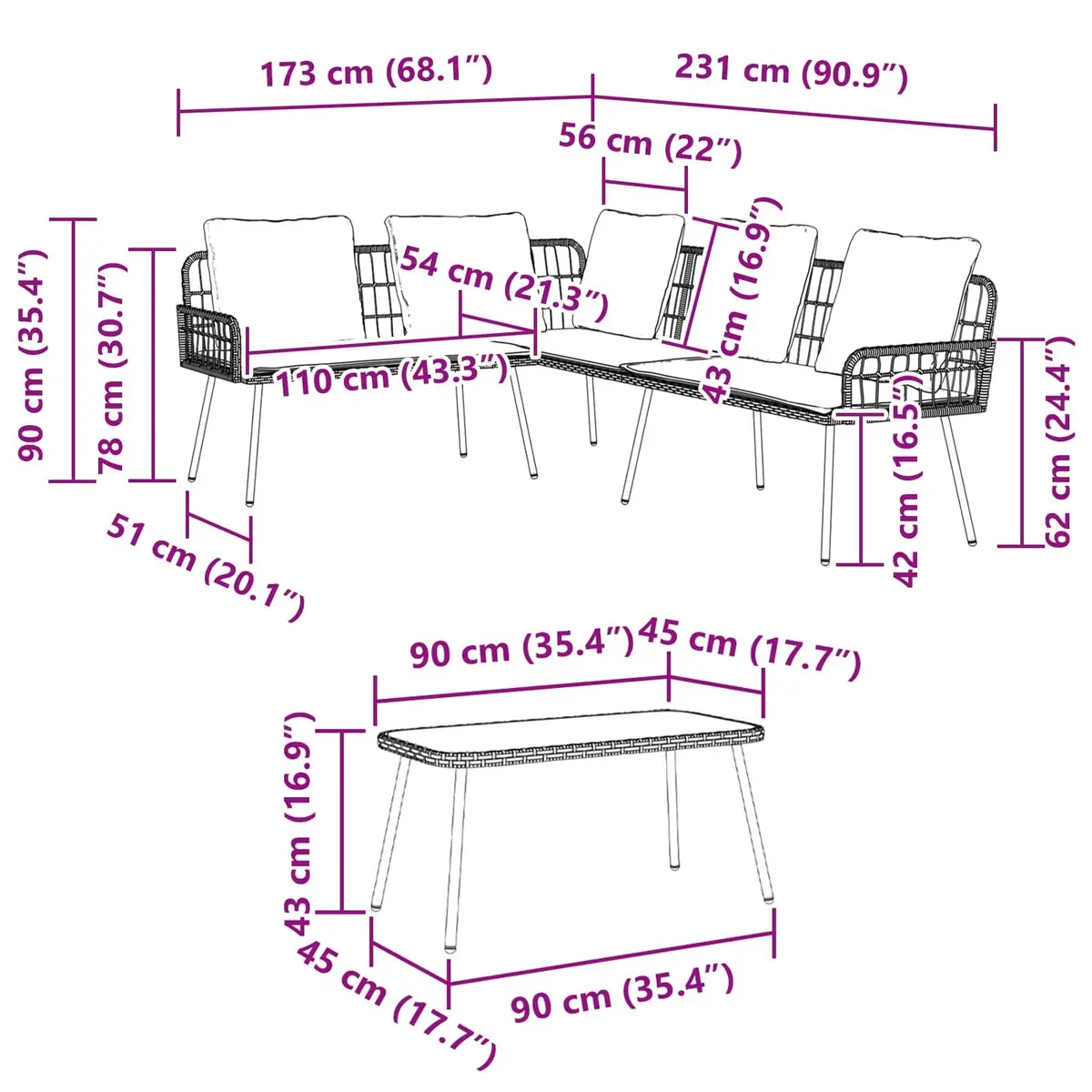 Brown Rattan Outdoor Garden Sofa Set
