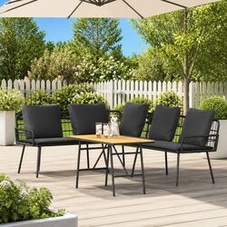 Durable 2-Piece Black Poly Rattan Garden Sofa Set