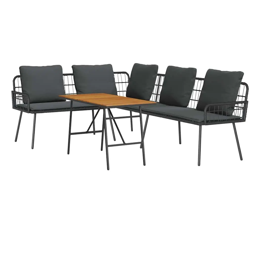 2-Piece Black Poly Rattan Garden Sofa Set