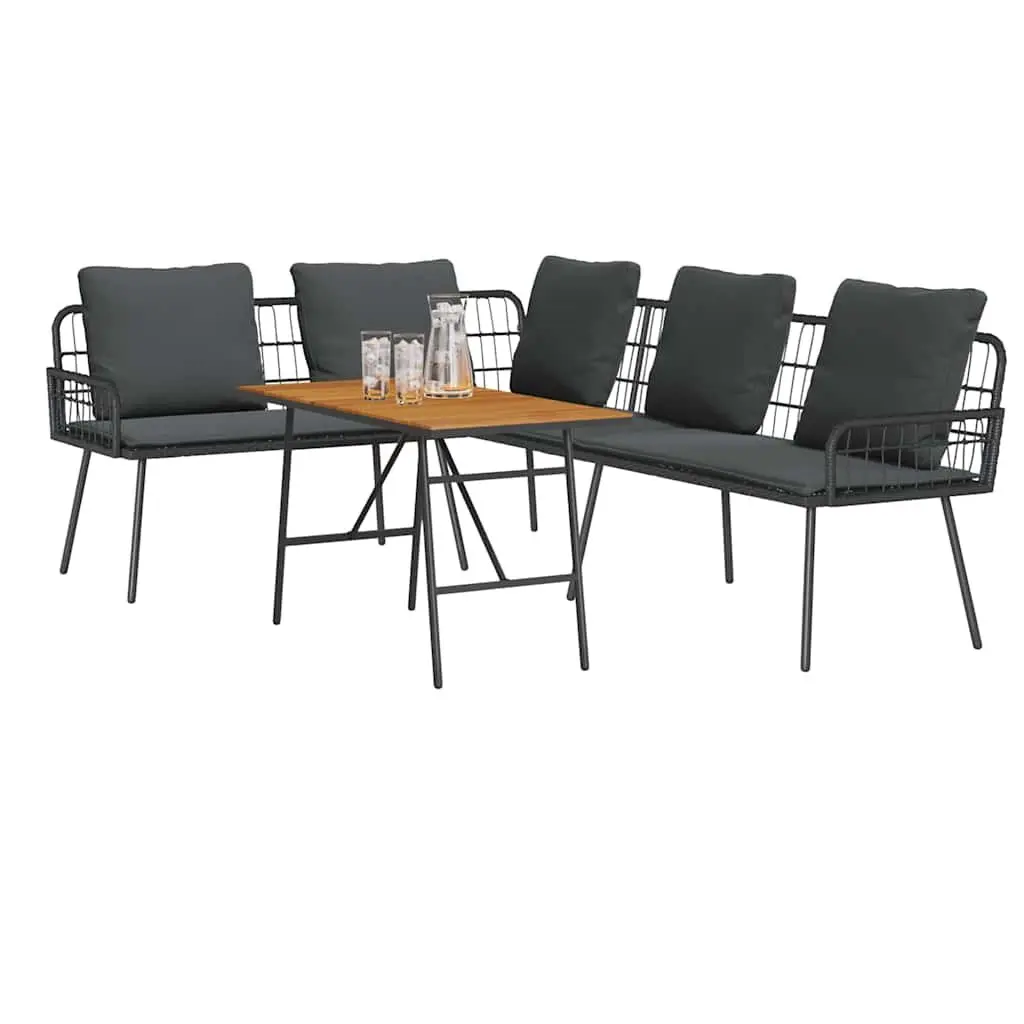 2-Piece Black Poly Rattan Garden Sofa Set