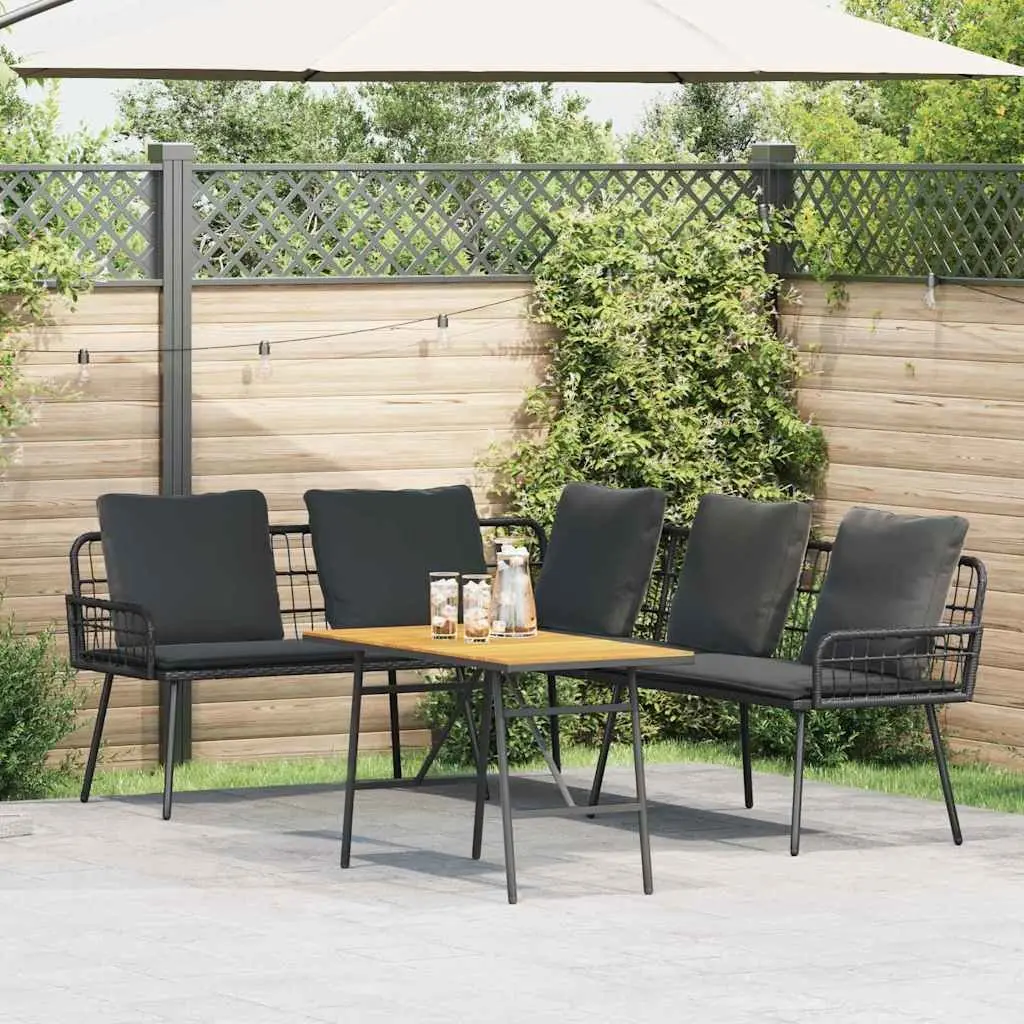 2-Piece Black Poly Rattan Garden Sofa Set
