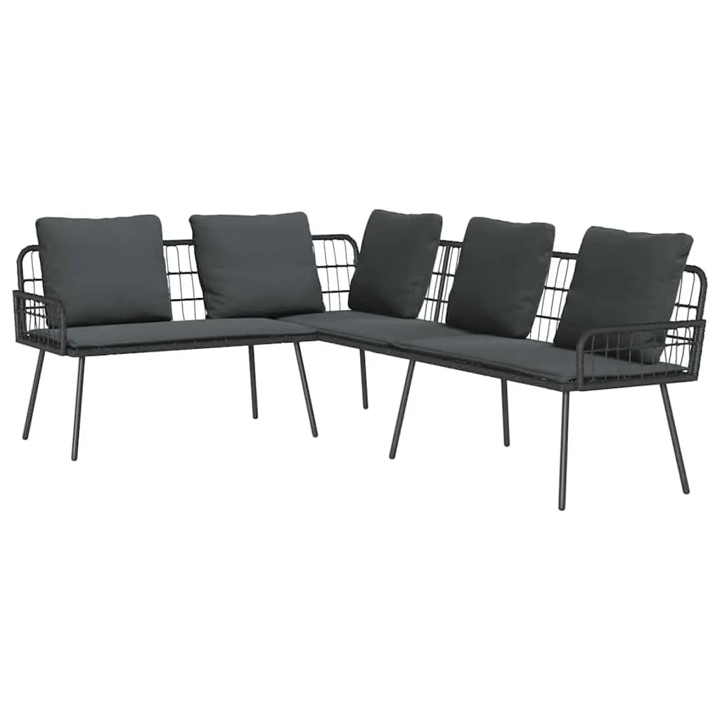 2-Piece Black Poly Rattan Garden Sofa Set