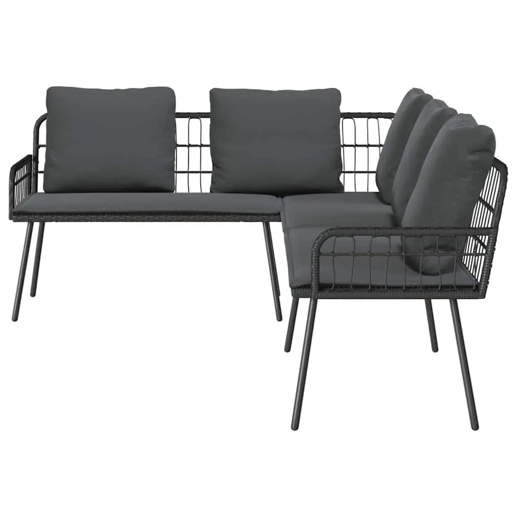 2-Piece Black Poly Rattan Garden Sofa Set