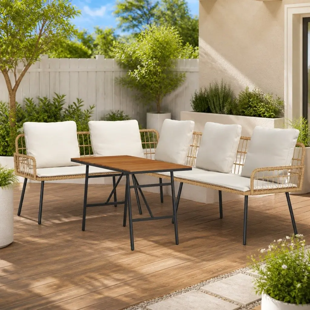 2-Piece Garden Sofa Set in Beige Poly Rattan