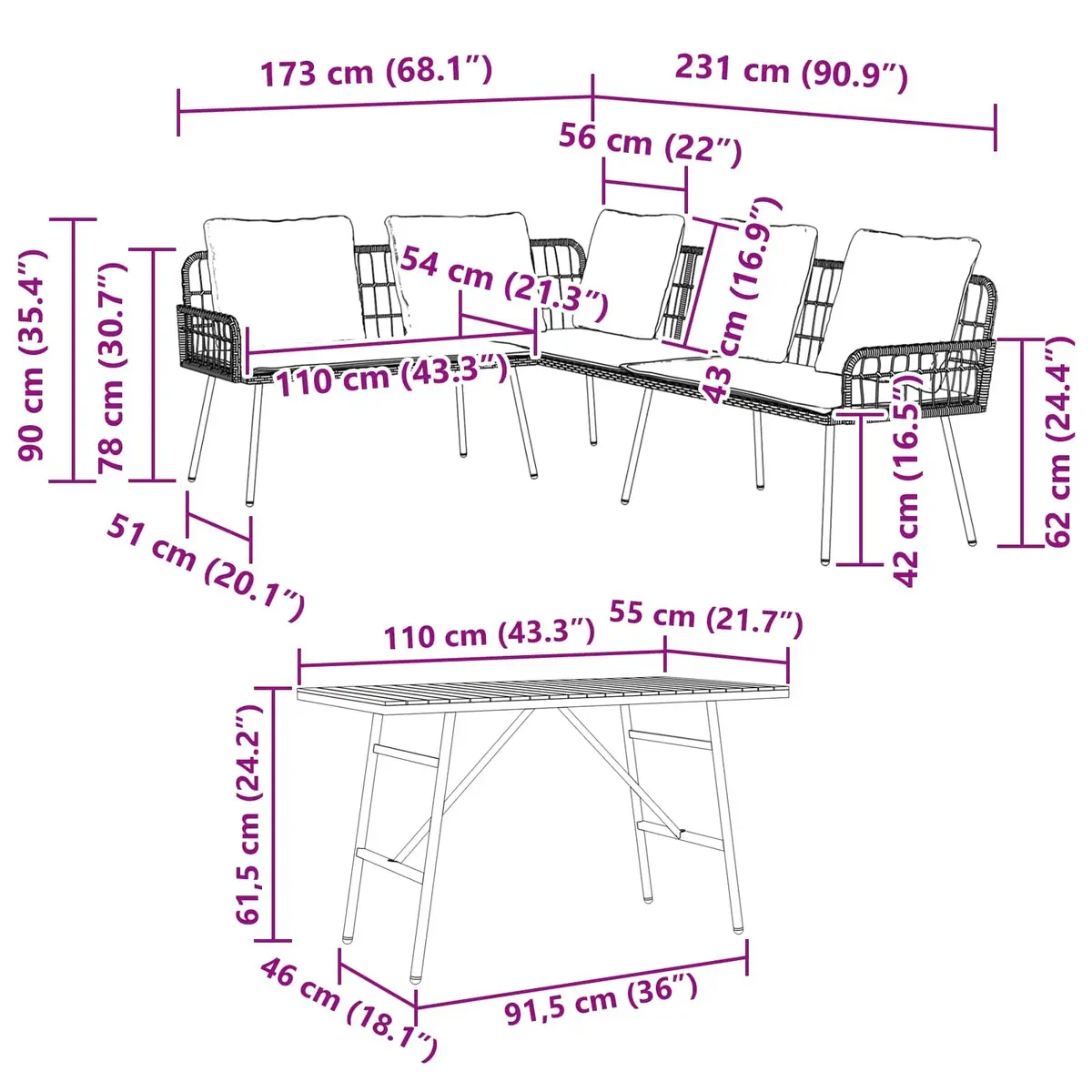 2-Piece Garden Sofa Set in Beige Poly Rattan