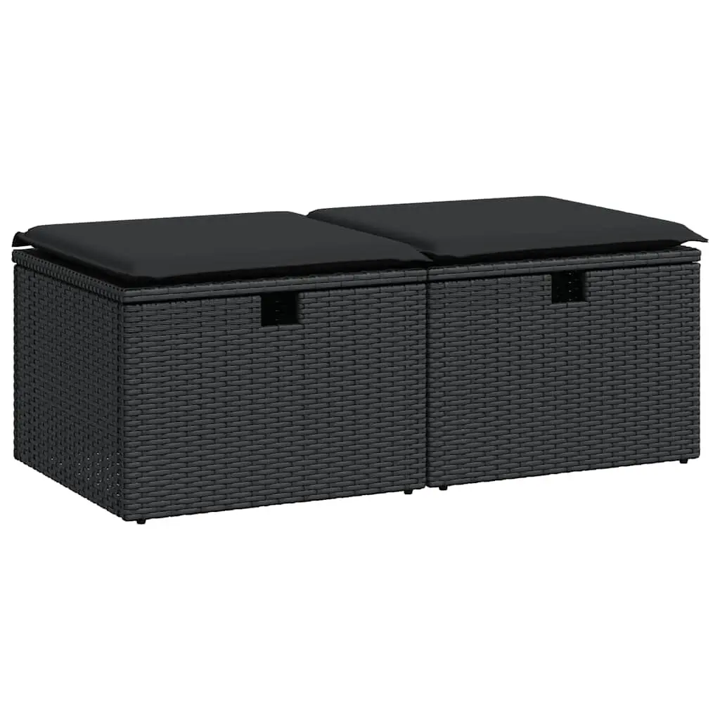 Garden Sofa Set 2 Piece Outdoor Furniture Black Poly Rattan with Storage
