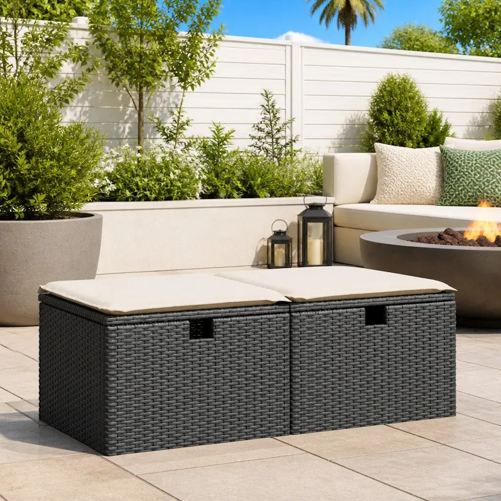 Black Poly Rattan 2 Piece Garden Sofa Set with Storage
