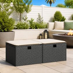 Black Poly Rattan 2 Piece Garden Sofa Set with Storage