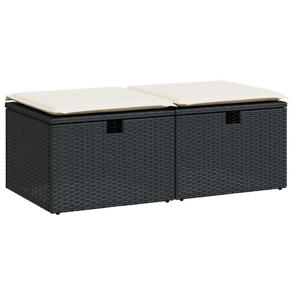 Black Poly Rattan 2 Piece Garden Sofa Set with Storage