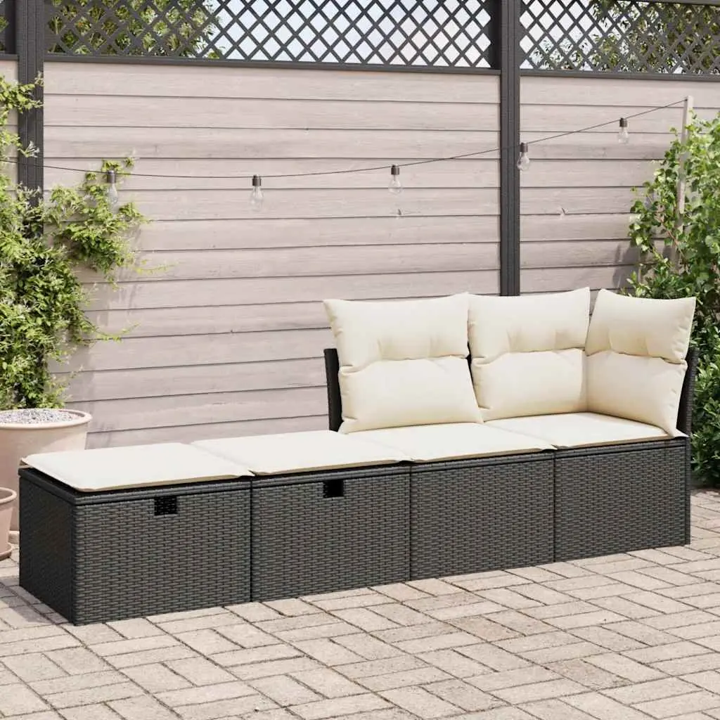 Black Poly Rattan 2 Piece Garden Sofa Set with Storage