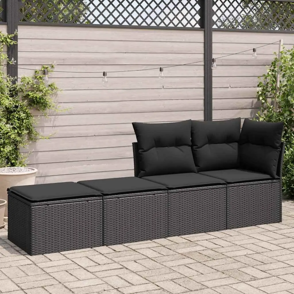 Black Modular Garden Sofa Set with Cushions
