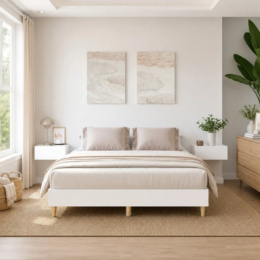 White Bed Frame 150x200 cm with Slatted Base