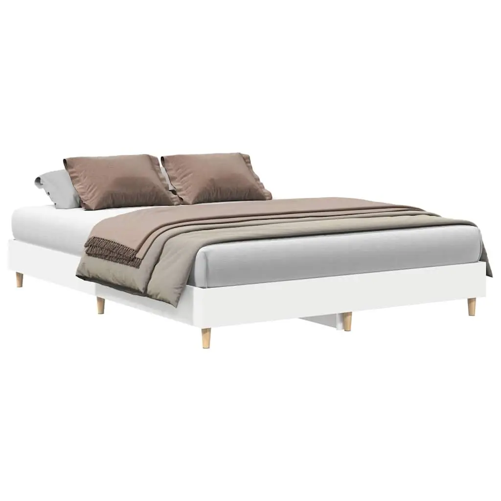 White Bed Frame 150x200 cm with Slatted Base