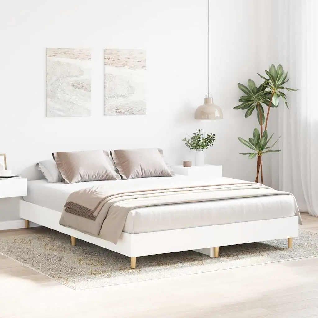 White Bed Frame 150x200 cm with Slatted Base