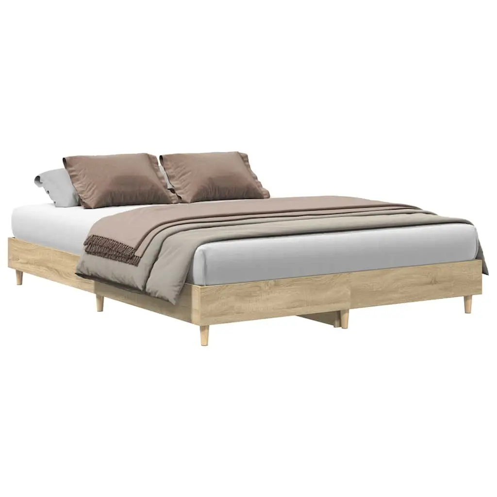 Bed Frame Engineered Wood 150x200 cm Brown Sonoma Oak Slatted Base