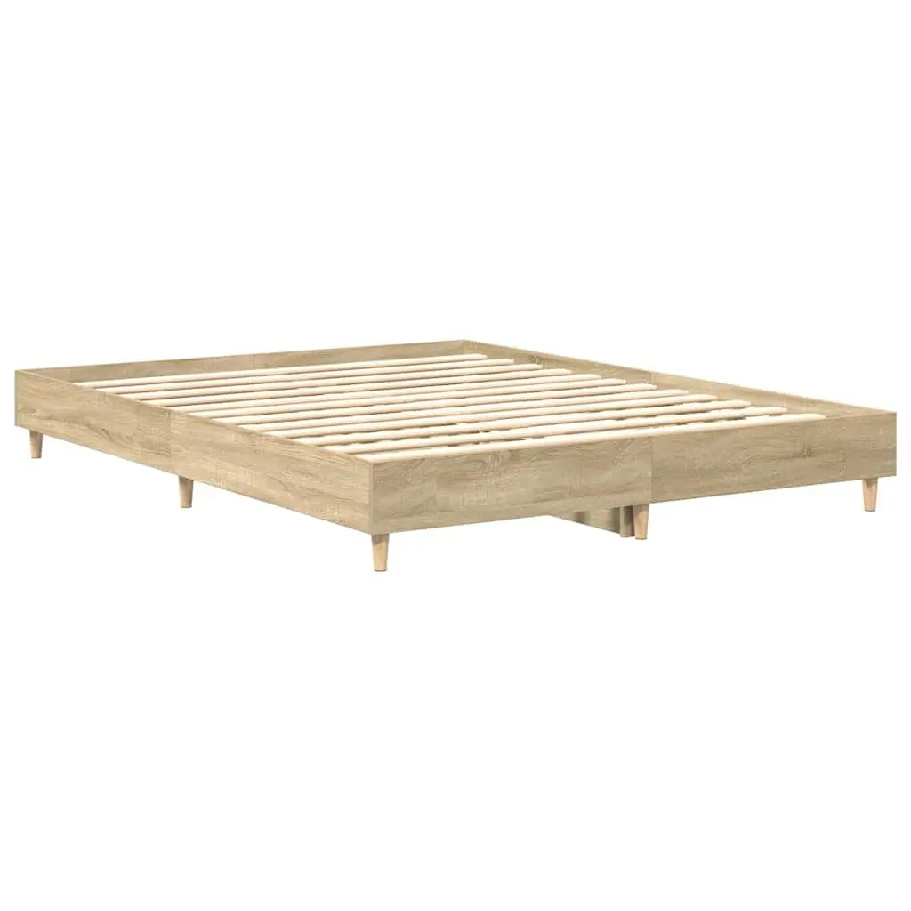 Bed Frame Engineered Wood 150x200 cm Brown Sonoma Oak Slatted Base