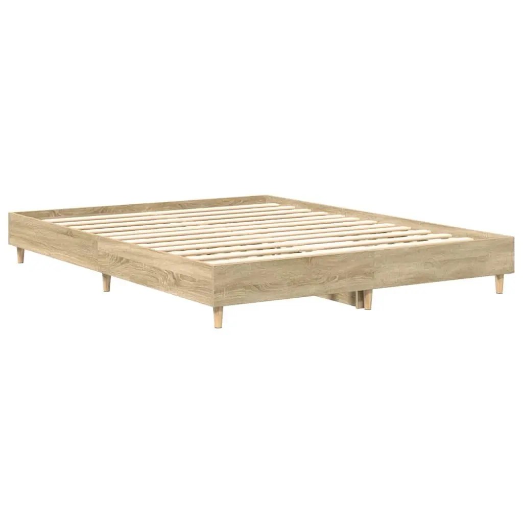 Bed Frame Engineered Wood 150x200 cm Brown Sonoma Oak Slatted Base
