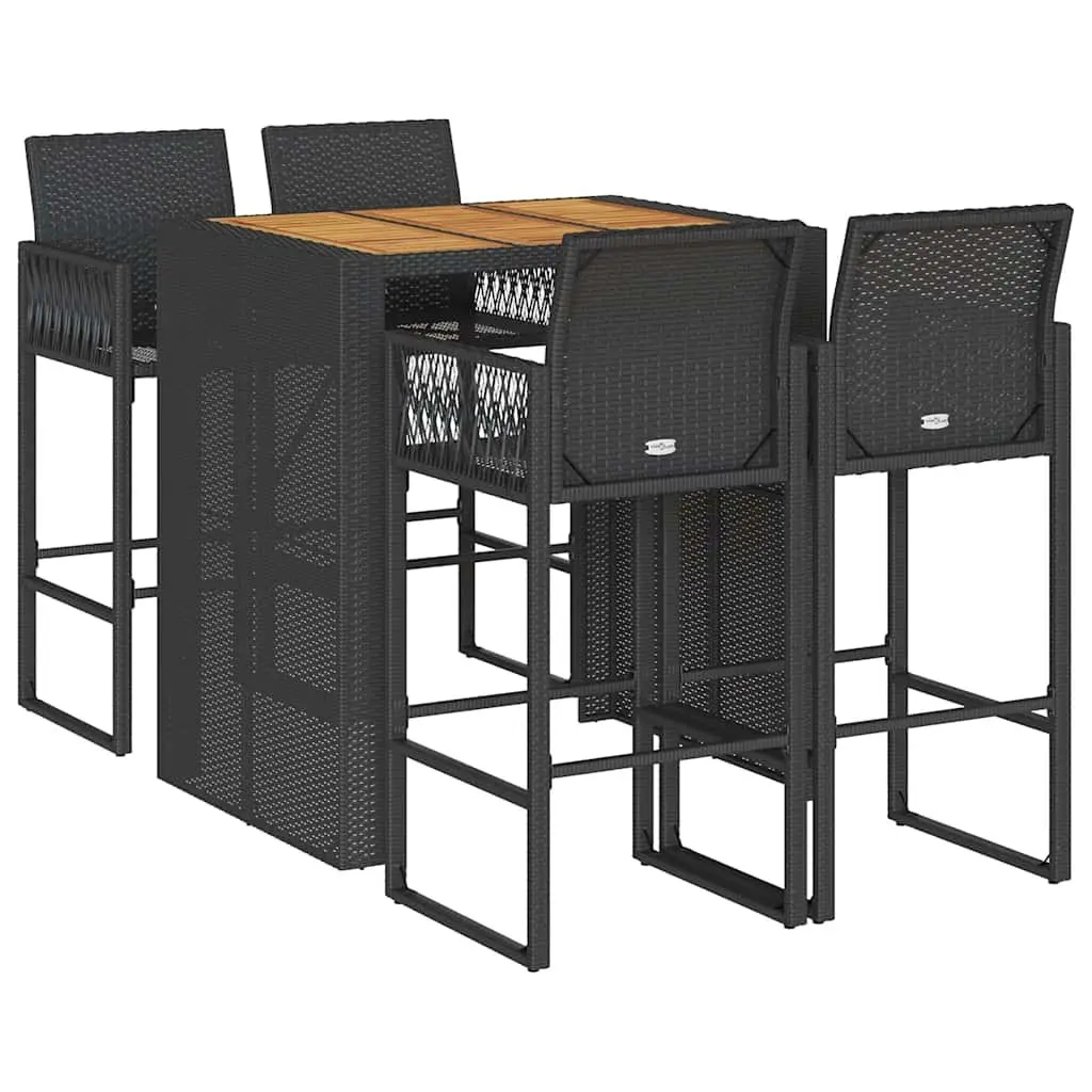 5 Piece Outdoor Bar Set PE Rattan Steel Frame Black with Bar Table and Stools