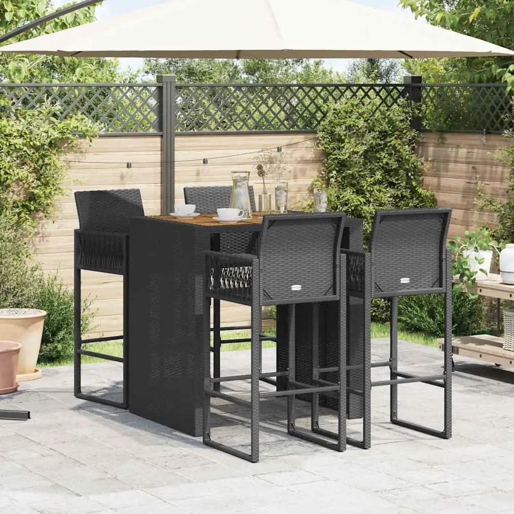 5 Piece Outdoor Bar Set PE Rattan Steel Frame Black with Bar Table and Stools