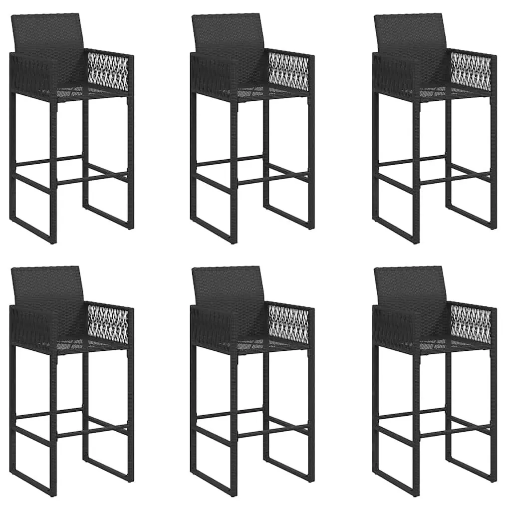 7 Piece Outdoor Garden Bar Set PE Rattan Steel Black Patio Furniture
