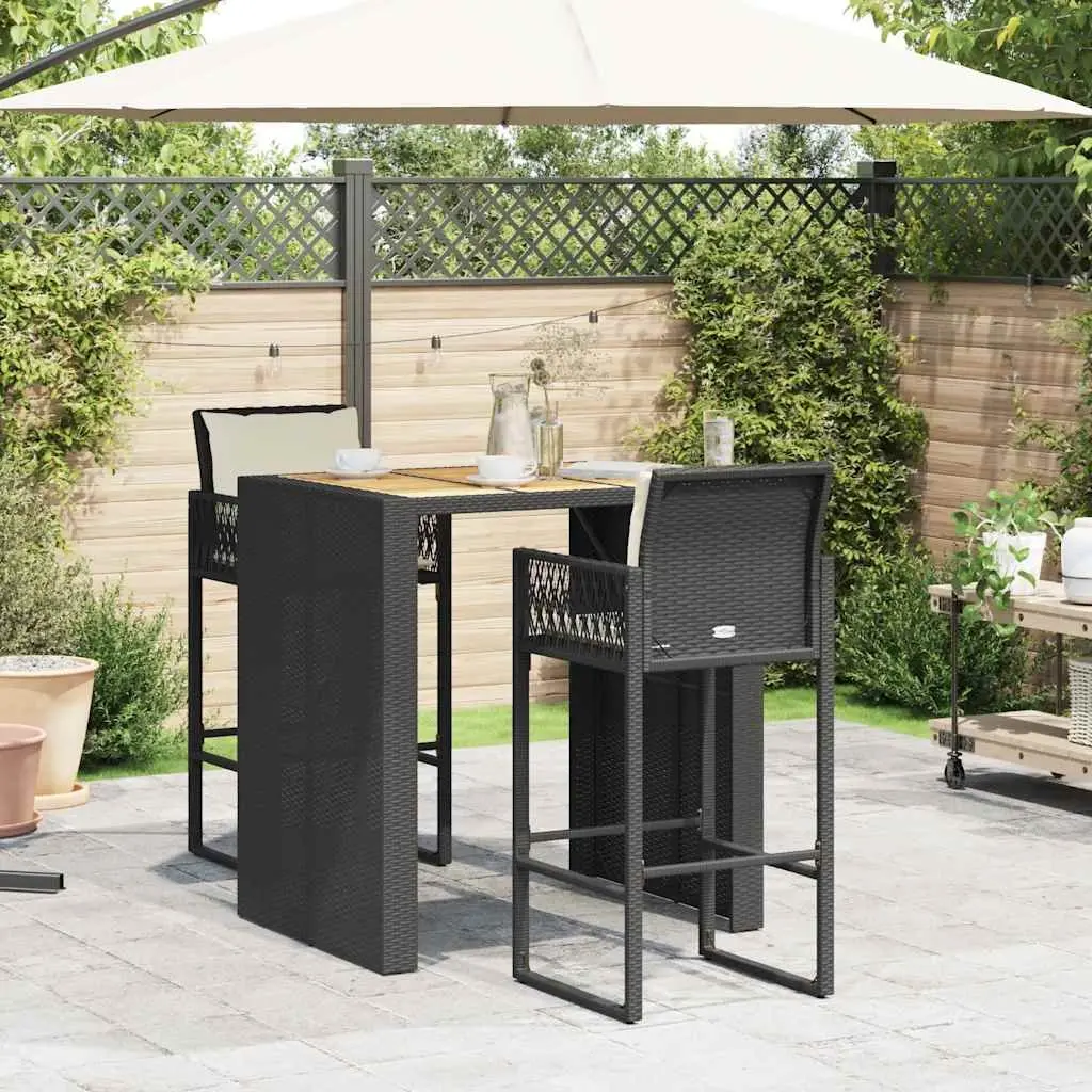 Garden Bar Set with Cushioned Stools in Black