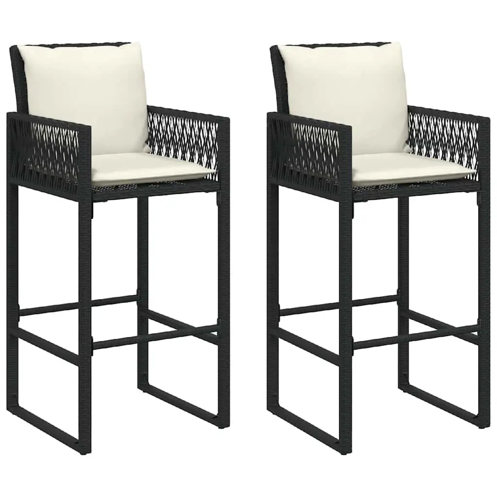 Garden Bar Set with Cushioned Stools in Black