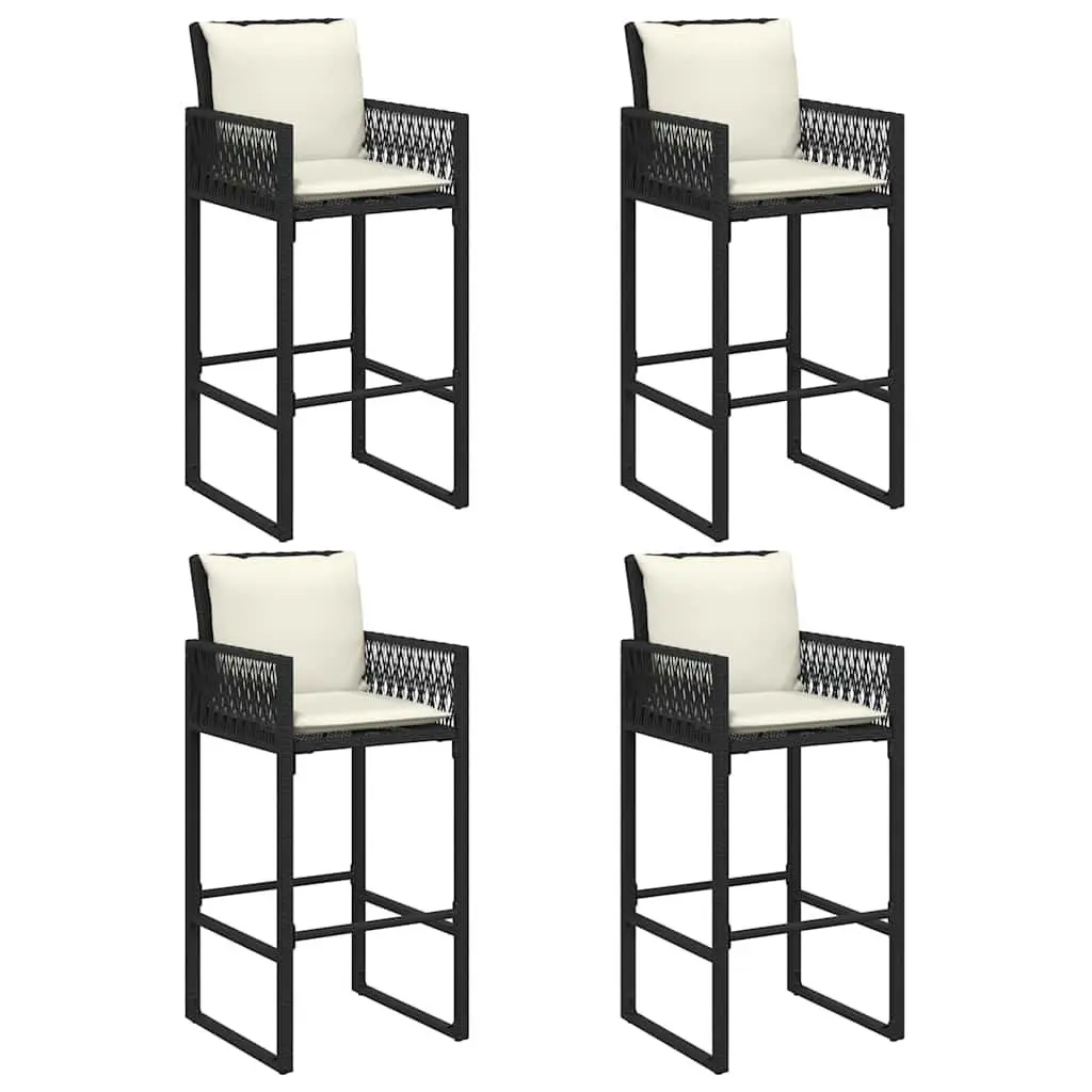 5 Piece Garden Bar Set Black Outdoor Furniture with Cushions Patio Stool Table