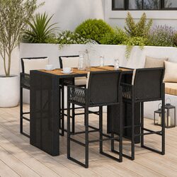 Durable 5 Piece Garden Bar Set with Cushions in Black