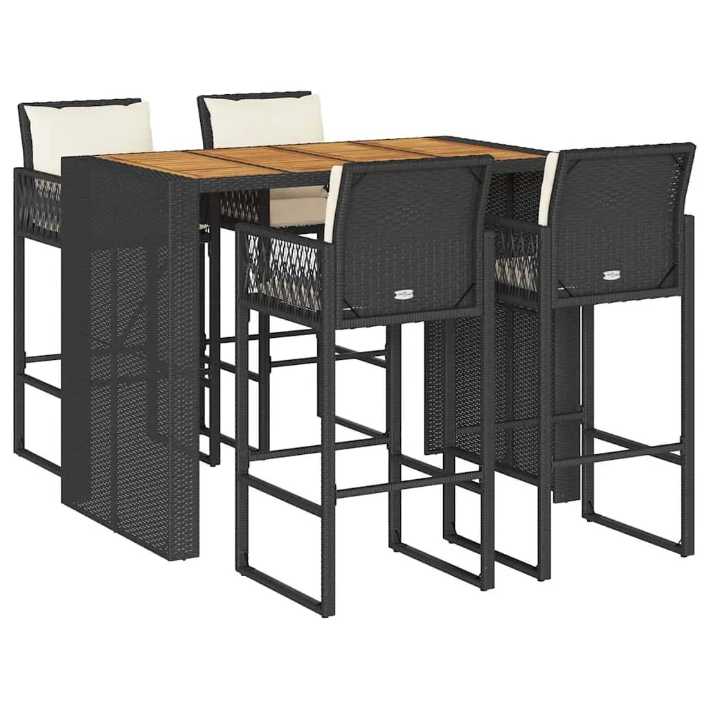 5 Piece Garden Bar Set PE Rattan Powder-Coated Steel Black Outdoor Patio Furniture