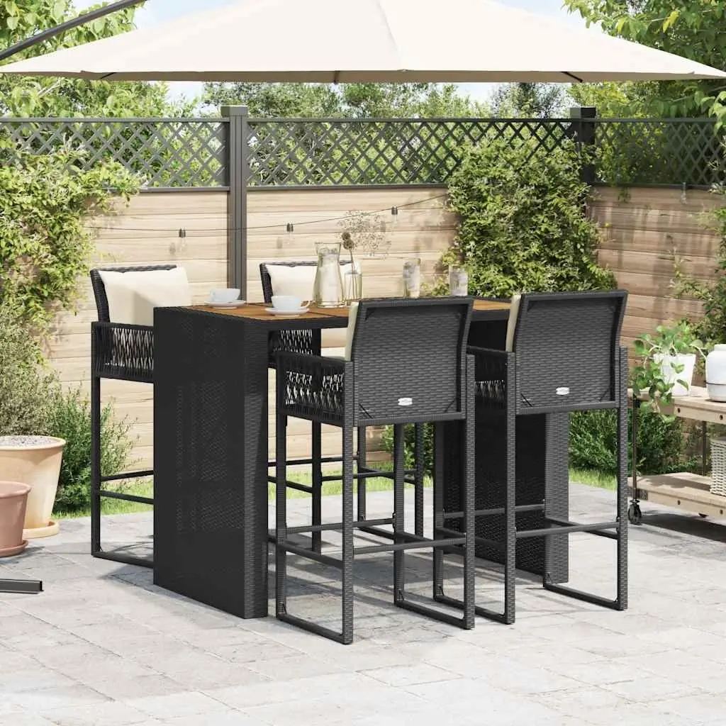 5 Piece Garden Bar Set PE Rattan Powder-Coated Steel Black Outdoor Patio Furniture